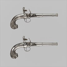 Pair of Flintlock Turn-Off Pistols, 1760/70, English, London, London, Steel, leather, and flint, L.