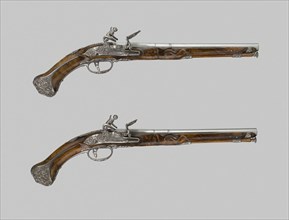 Pair of Flintlock Holster Pistols, c. 1680/90, Italian, Gardone Val Trompia, Barrels by Vicenzo