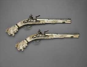 Pair of Flintlock Pistols, 1660/70, Dutch, Maastricht, Maastricht, steel, silver, ivory, ebony,
