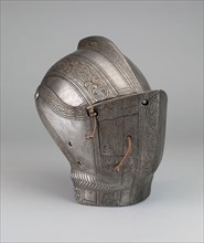 Portions of a Jousting Helmet, 1570/80, Italian, Milan, Milan, Steel, gilding, and leather, H. 40.6
