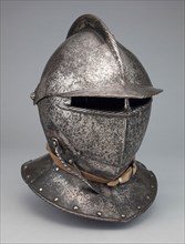 Closed Burgonet, c. 1610, Master MP, Flemish, Brussels, Brussels, Steel, silver, and leather, H. 22
