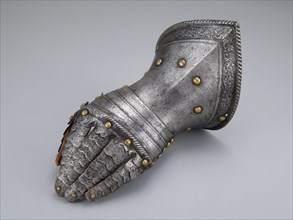 Fingered Gauntlet for the Left Hand, c. 1560, Northern Italian, Northern Italy, Steel, leather, and