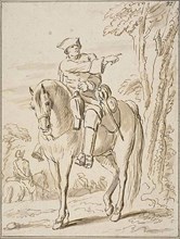 Equestrian Pointing Left, n.d., Charles Parrocel, French, 1688-1752, France, Pen and brown ink,