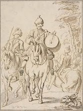 Oriental Riders, n.d., Charles Parrocel, French, 1688-1752, France, Pen and brown ink, with brush