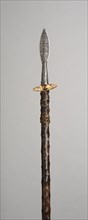 Boar Spear, 1680/1700 with later decoration, Austrian, Austria, Steel, brass, staghorn, leather,