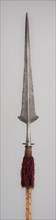 Partisan, c. 1520, Italian, Italy, Steel, wood (pine), iron, velvet, and tassel, Blade with socket