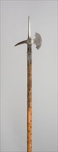 Poleaxe, 1500, Swiss, Switzerland, Steel, iron, wood (pine), brass, and velvet, L. 224.8 cm (88 1/2
