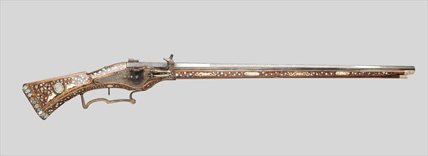 Wheellock Gun, c. 1630/40, German, Germany, Steel, walnut, gilding, horn, and mother-of-pearl, L.
