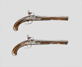 Flintlock Holster Pistol (One of a Pair), 1720, French, France, Steel, walnut, silver, and gold,