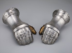 Pair of Mitten Gauntlets, c. 1520 with modern restorations, Flemish, Flanders, Steel and leather,