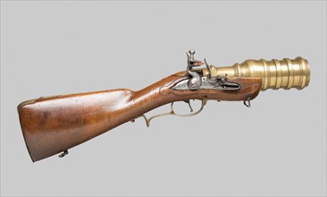 Flintlock Hand Mortar Gun, 1740, German, Germany, Steel, brass, iron, and walnut, L. 61 cm (24 in.)