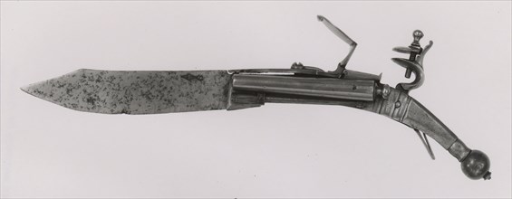 Combined Double-Barreled Flintlock Pistol and Folding Knife, 18th century, European, Sweden, Steel,