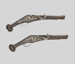 Pair of Wheellock Pistols, c. 1570, German, Nuremberg, Nuremberg, Wood and steel, Overall L.: 57.8