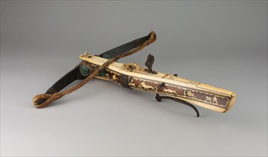 Sporting or Target Crossbow, dated 1586, German, Germany, Fruitwood, steel, iron, staghorn,