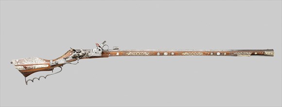 Wheellock Birding Rifle (Tschinke), 1630, Polish, Silesia, Teschen, Teschen, Steel, brass, walnut,