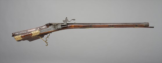 Wheellock Rifle, c. 1725, Johann Casper Rudolph, Austrian, active 1705—1720, Vienna, Walnut, gold,