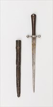 Dagger with Sheath, dated 1624, Scottish, Scotland, Iron, brass, ebony, and leather (sheath), L. 32