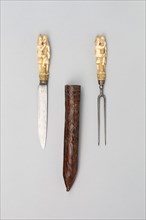 Knife and Fork with Sheath, late 17th century, European, possibly Dutch, Europe, Steel, copper,