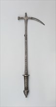 War Hammer, early 17th century, German, possibly French, France, Iron and silver, L. 62.2 cm (24