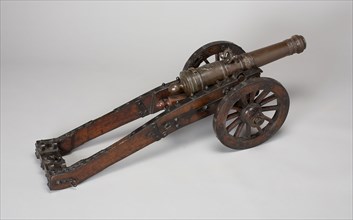 Model Field Cannon with Carriage and Wedge, 1682, Austrian, possibly Dutch, Austria, Bronze and