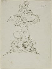 Fountain with Satyr and Putto (recto), Punchinello (verso), n.d., Unknown artist, Italian or