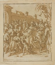 Christ Entering Jerusalem, 1600/10, Marcantonio Bassetti, Italian, 1586-1630, Italy, Pen and brown