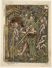 Christ in Limbo, 1460–65, Bavarian, 15th century, Germany, Metalcut in black hand colored with