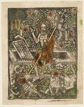 The Resurrection, 1460–65, Bavarian, 15th century, Germany, Metalcut in black hand colored with