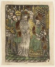Christ before Pilate, 1460–65, Bavarian, 15th century, Germany, Metalcut in black hand colored with