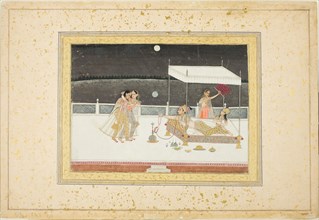 Seduction Scene on a Terrace by Moonlight, 18th century, India, possibly West Bengal, Murshidabad,