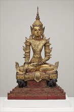 Crowned and Bejewelled Buddha Seated on an Elephant Throne, Late 19th century, Burma (now Myanmar),