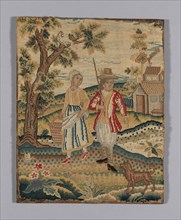 Picture (Needlework), c. 1720, England, Linen, plain weave, embroidered with wool yarns and silk