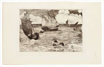 Marine, 1865–66, Édouard Manet, French, 1832-1883, France, Etching, aquatint and roulette in brown