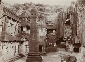 Khalias Rock-Hewn Temple, Ellora, c. 1890, Raja Deen Dayal, Indian, 1844–1905, India, Gelatin