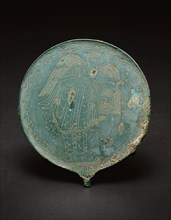 Hand Mirror, 470/450 BC, Etruscan, probably Vulci, Vulci, Bronze, 16.8 × 15.1 × 0.7 cm (6 5/8 × 6 ×