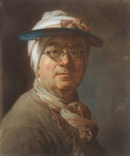 Self-Portrait with a Visor, c. 1776, Jean-Siméon Chardin, French, 1699-1779, France, Pastel on blue