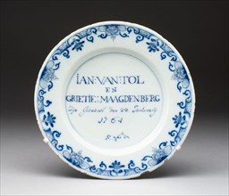Plate, 1764, Netherlands, Delft, Delft, Tin-glazed earthenware (Delftware), Diam. 22.7 cm (8 15/16