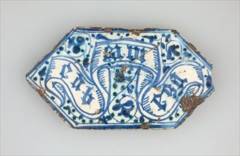 Hexagonal Floor Tile, 1400/50, Spanish, Valencia (probably Manises), Spain, Tin-glazed earthenware,