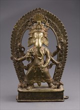 Six-Armed God Ganesha, 17th century, Nepal, Nepal, Bronze with traces of red pigment, 29.4 x 19 x 8
