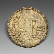 Mirror, 2nd century AD, Roman, Roman Empire, Reflective disk: bronze, repoussé disk: brass,