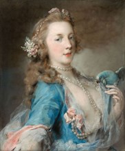 A Young Lady with a Parrot, c. 1730, Rosalba Carriera, Italian, 1675-1757, Venice, Pastel on blue