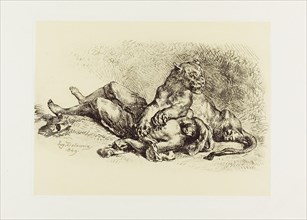 Lioness Tearing at the Chest of an Arab, 1849, Eugène Delacroix, French, 1798-1863, France, Soft