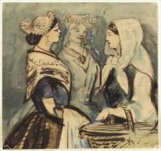 Three Servant Women, n.d., Constantin Guys, French, 1802-1892, France, Pen and brown ink, with