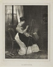 The Artist, n.d., Achille Devéria, French, 1800-1857, France, Crayon and tusche lithograph on ivory