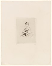Young Girl with a Cat, 1889, Berthe Morisot, French, 1841-1895, France, Drypoint in black on cream