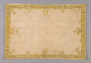 Pillow Sham, c.1720, England, Cotton, plain weave, underlaid with linen, plain weave, embroidered