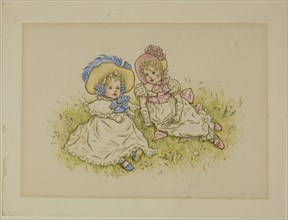 Two Little Girls with Bonnets, 1883, Kate Greenaway, English, 1846-1901, England, Pen and brown ink