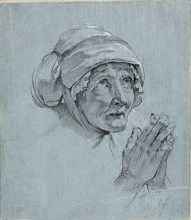Study of the Head and Hands of an Old Woman Looking Up, c. 1775, Nicolas Bernard Lépicié, French,