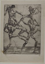 Pyramid of Five Men, c. 1543, Juste de Juste, French, 1505-1559, France, Etching in black on cream