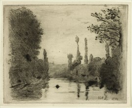 River Scene with Boat (Small plate), 1880, Henri-Emile Lessore, French, 1830-1895, France, Drypoint